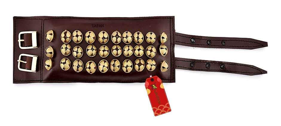 Uapan Brass Ghungroo Leather Pad With Strip 3 Line Pair, 30+31 - Assorted