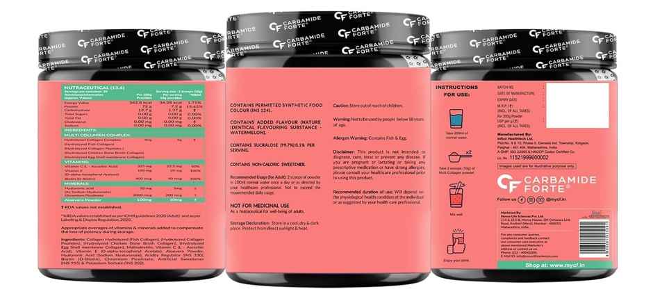 Carbamide Forte Hydrolyzed Multi Collagen Powder With Marine Collagen Watermelon Flavor