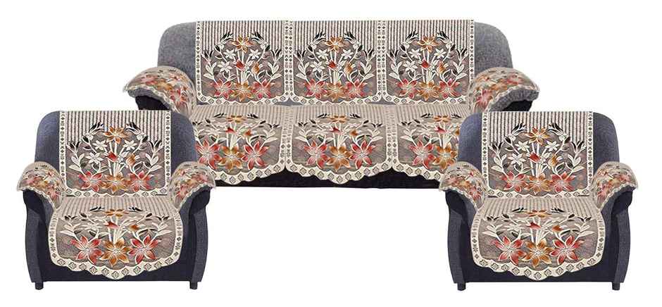Kuber Industries Flower Design Cotton Floral 5 Seater Sofa Cover Set with 6 Pcss Arms Cover