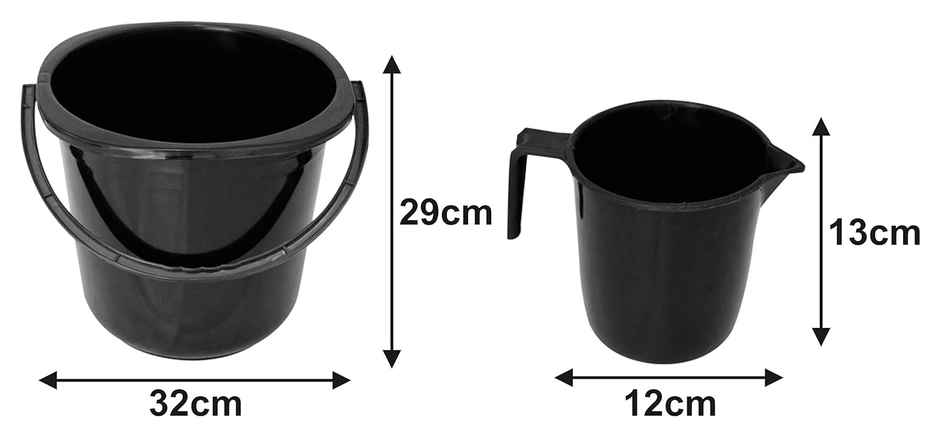Kuber Industries 2 Pieces Unbreakable Plastic Multipurpose Bathroom Bucket & Mug Set (Black)