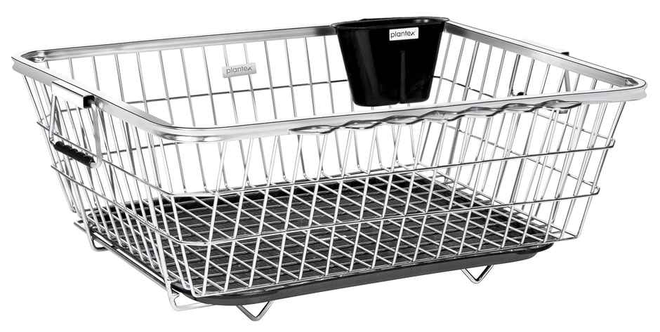 Plantex Stainless Steel Dish Drainer Basket for Kitchen Utensils - Chrome Finish