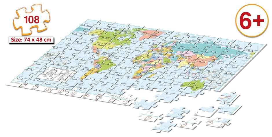 Frank World Map - 108 Pieces Large Jigsaw Puzzle