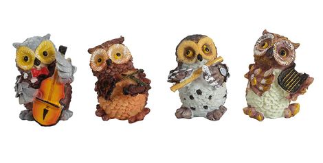 Tied Ribbons 4 Pcs Owls Playing Musical Instruments Showpiece