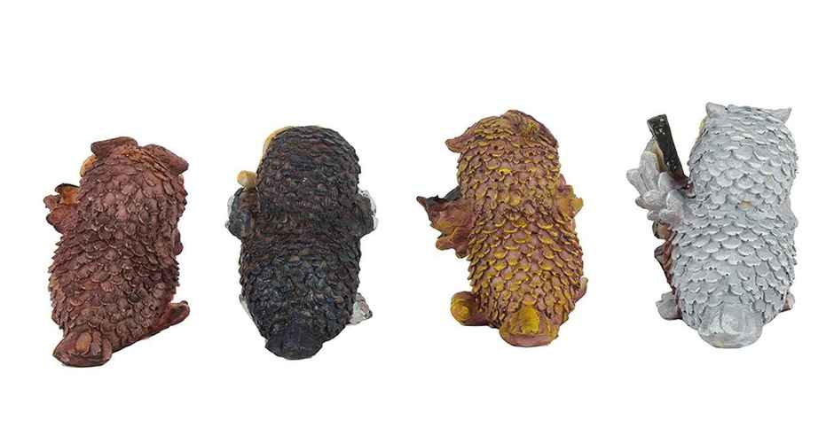 Tied Ribbons 4 Pcs Owls Playing Musical Instruments Showpiece