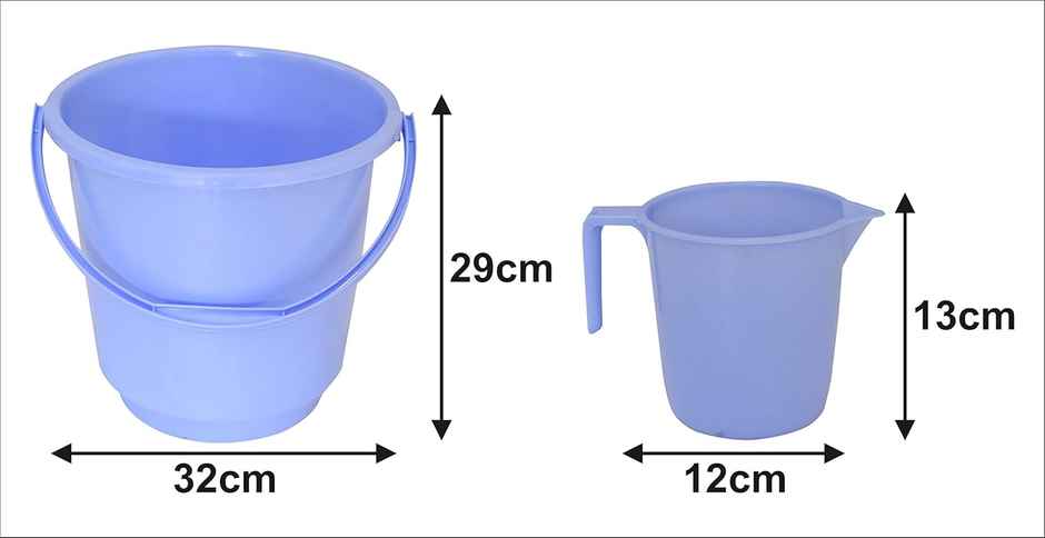 Kuber Industries 2 Pieces Unbreakable Virgin Plastic Multipurpose Bathroom Bucket & Mug Set|Blue
