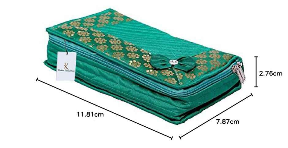 Kuber Industries Cotton Quilted Jewellery Box, 25x15x7 cm, 2 Large & 4 Small Pockets, Green