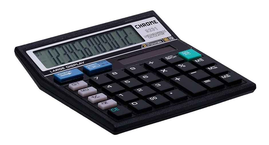 Chrome Check & Correct Basic Calculator Black (12 Digit)