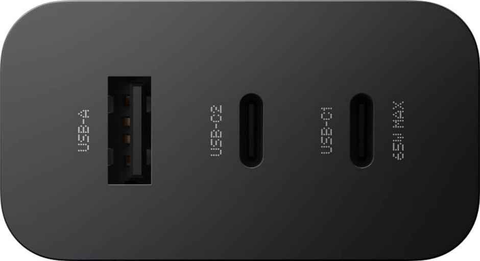 Sounce 65W Fast Charger Adapter | GaN Technology | Triple Output 3A Multiport Mobile Charger, Black