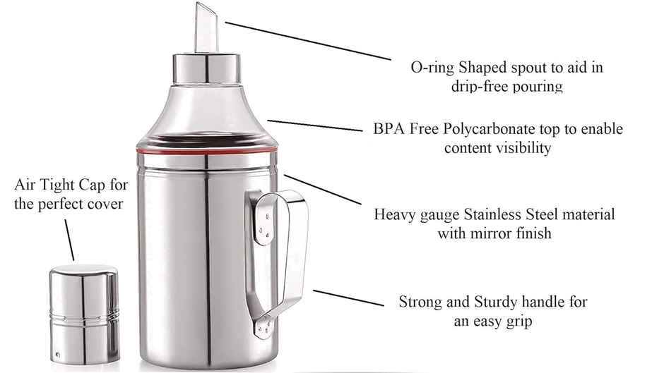 Capsicum Steel Oil Dispenser 750Ml With Handle