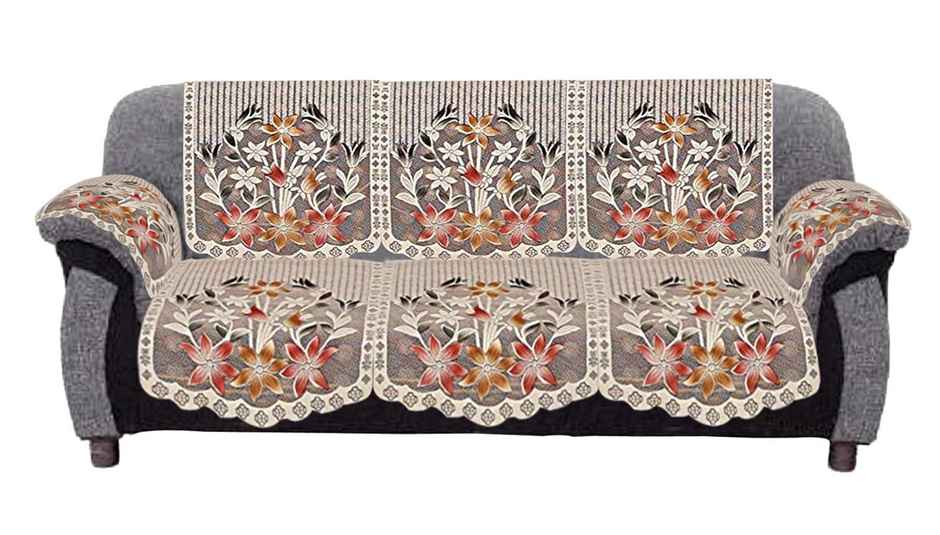 Kuber Industries Flower Design Cotton Floral 5 Seater Sofa Cover Set with 6 Pcss Arms Cover