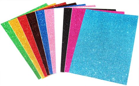 Chrome Self Adhesive Easy To Peel Off Glitter Eva Foam A4 Size, Pack Of 10 Sheets Assorted Color