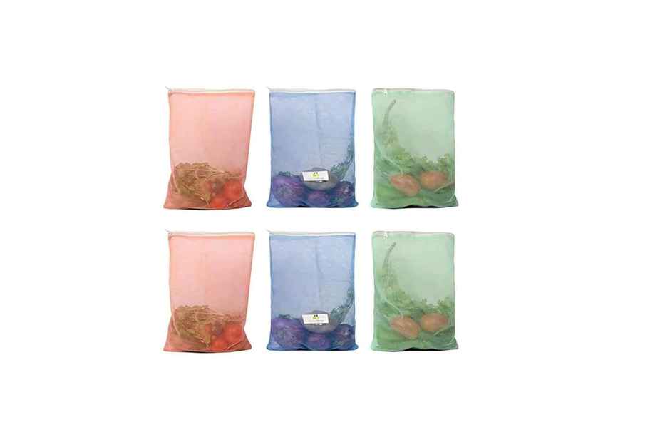 Clazkit Set Of 6 Reusable Fridge Storage Bags For Vegetables and Fruitswith Sturdy Zipper