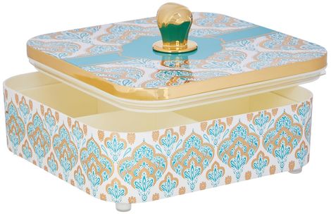 Youbee Dry Fruit Container Tray & Lid Plastic Dry Food Storage Box Gifting Set With 4 Section Blue