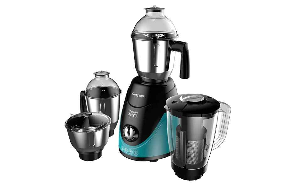 Crompton Ameo 750-Watt Mixer Grinder (3 Stainless Steel Jars And 1 Juicer Jar, Black & Turquoise)