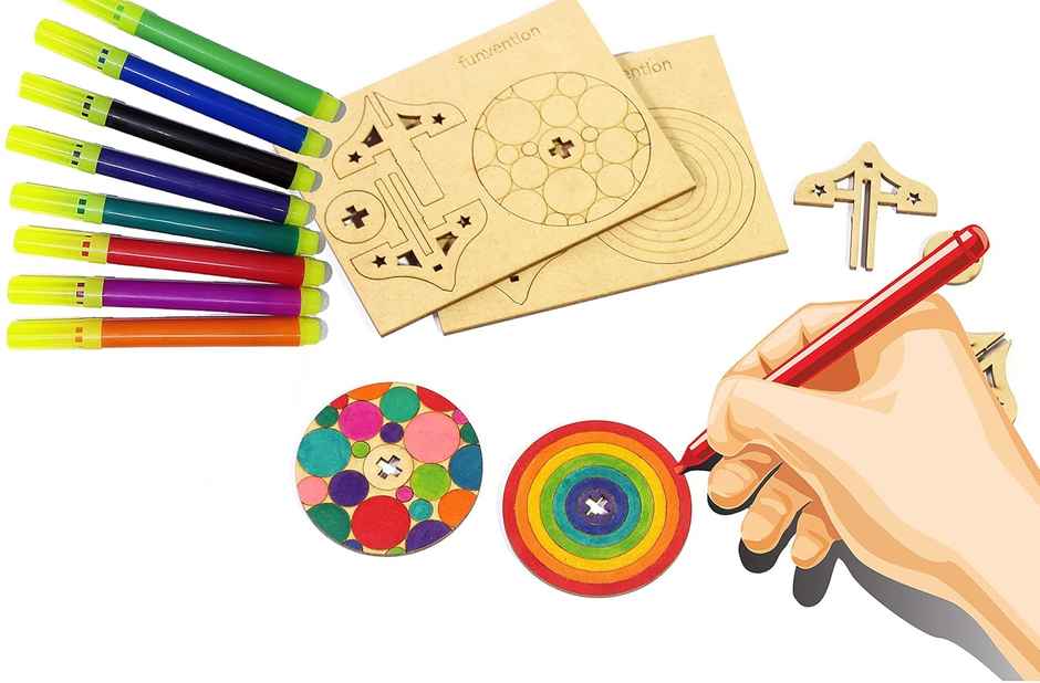 Funvention Diy Spinning Tops | Mandala Art - Set Of 9 | DIY Pen Stand Art & Craft Kit