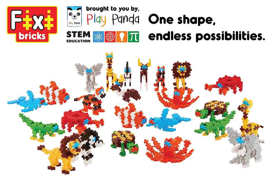 Play Panda Fixi Bricks Jungle Tube 2 - Lion and Zebra with 110 small bricks