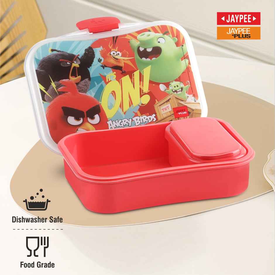 Jaypee Plus My Box Airtight Plastic Lunch Box Angry Birds Printed for School Kids, Red, 480ml