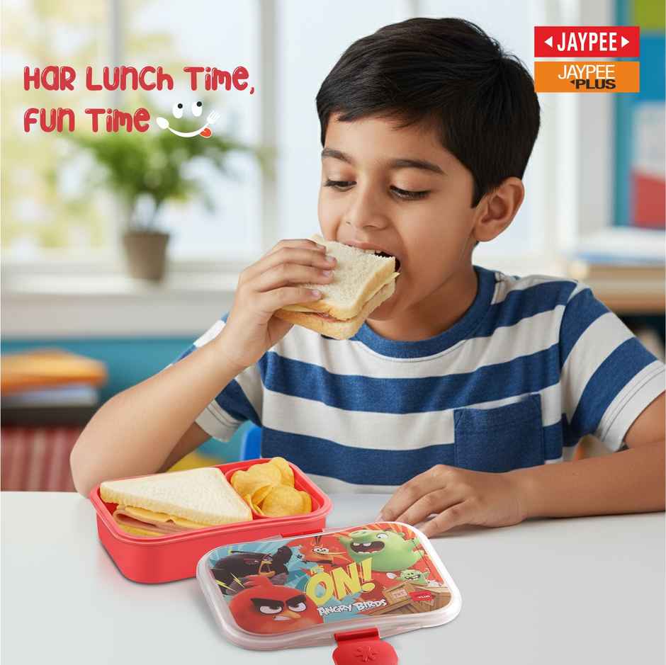 Jaypee Plus My Box Airtight Plastic Lunch Box Angry Birds Printed for School Kids, Red, 480ml