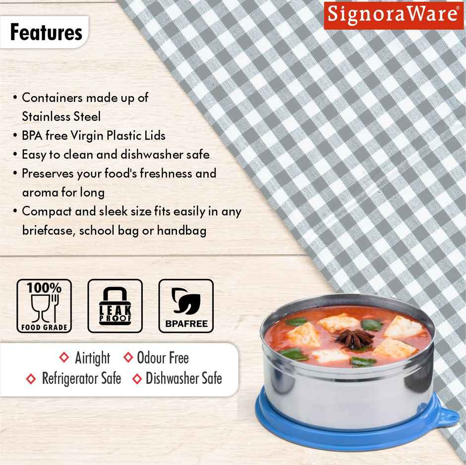 Signoraware Executive Stainless Steel Container | 350 ml | Blue