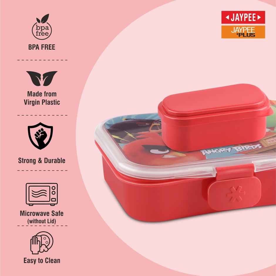 Jaypee Plus My Box Airtight Plastic Lunch Box Angry Birds Printed for School Kids, Red, 480ml