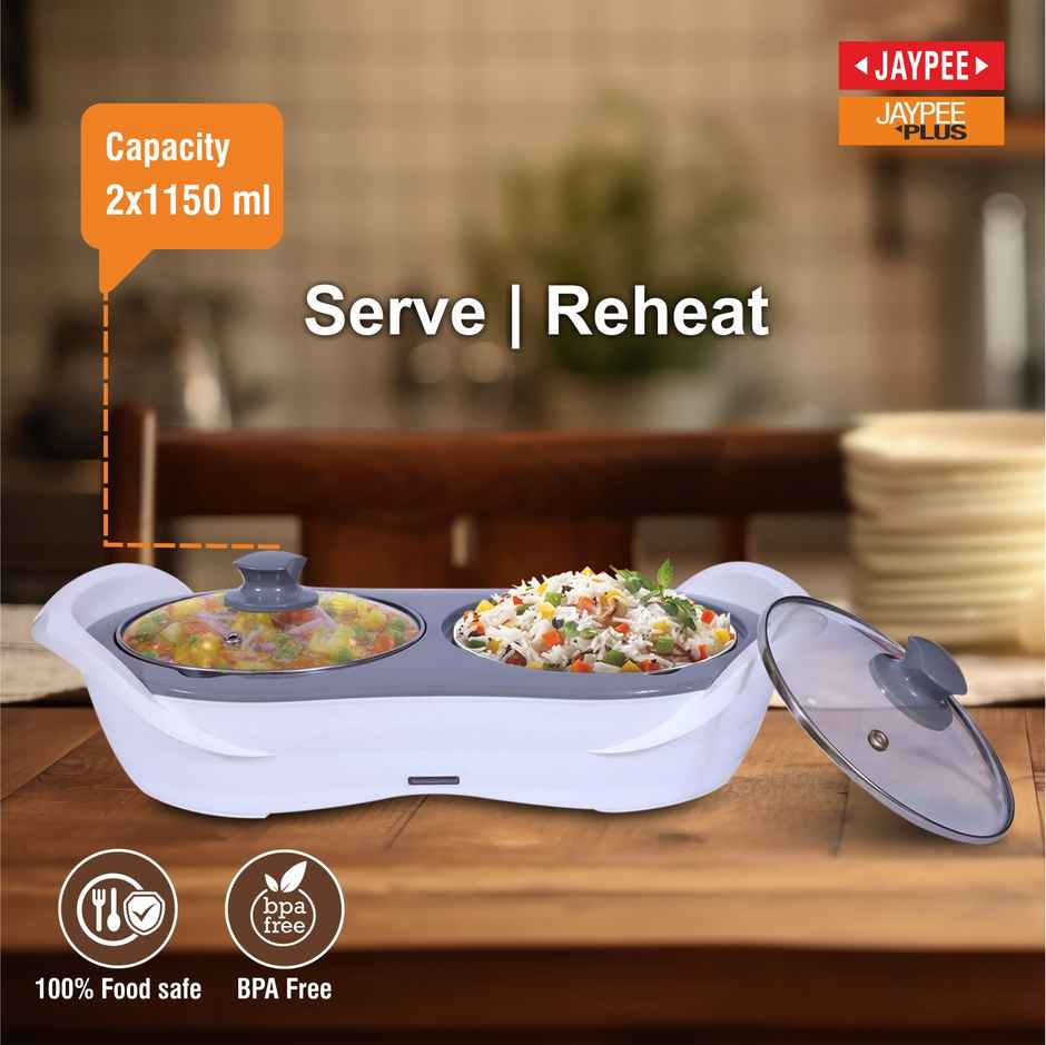 Jaypee Plus E-Warmer Stainless Steel Electric Casserole Set |2 in 1| removable Steel Bowl | White