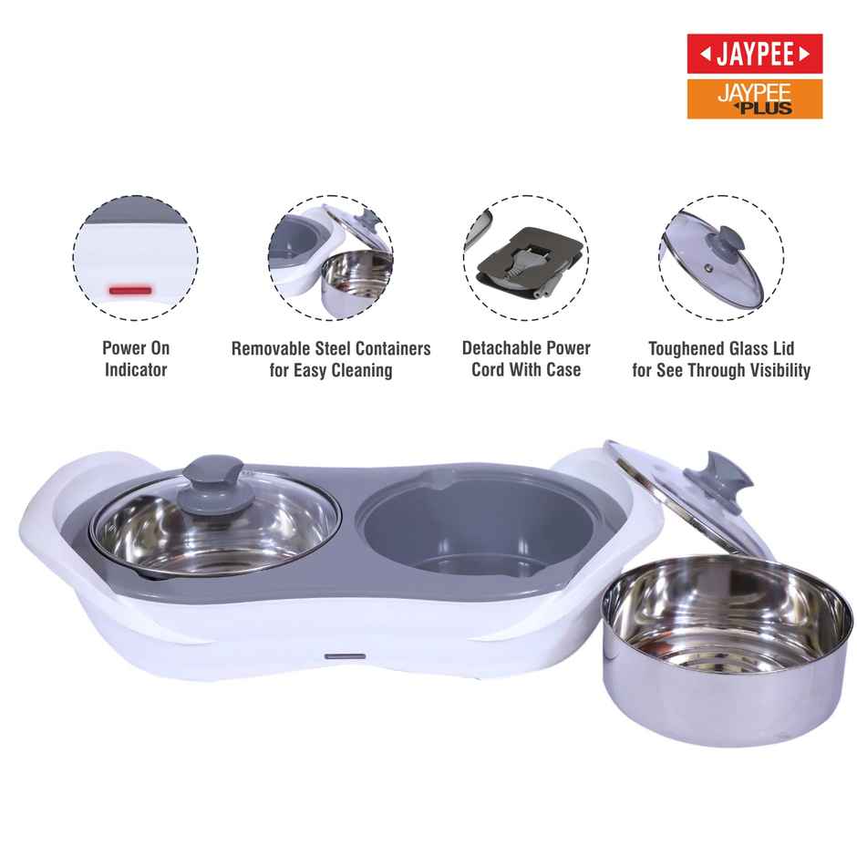 Jaypee Plus E-Warmer Stainless Steel Electric Casserole Set |2 in 1| removable Steel Bowl | White