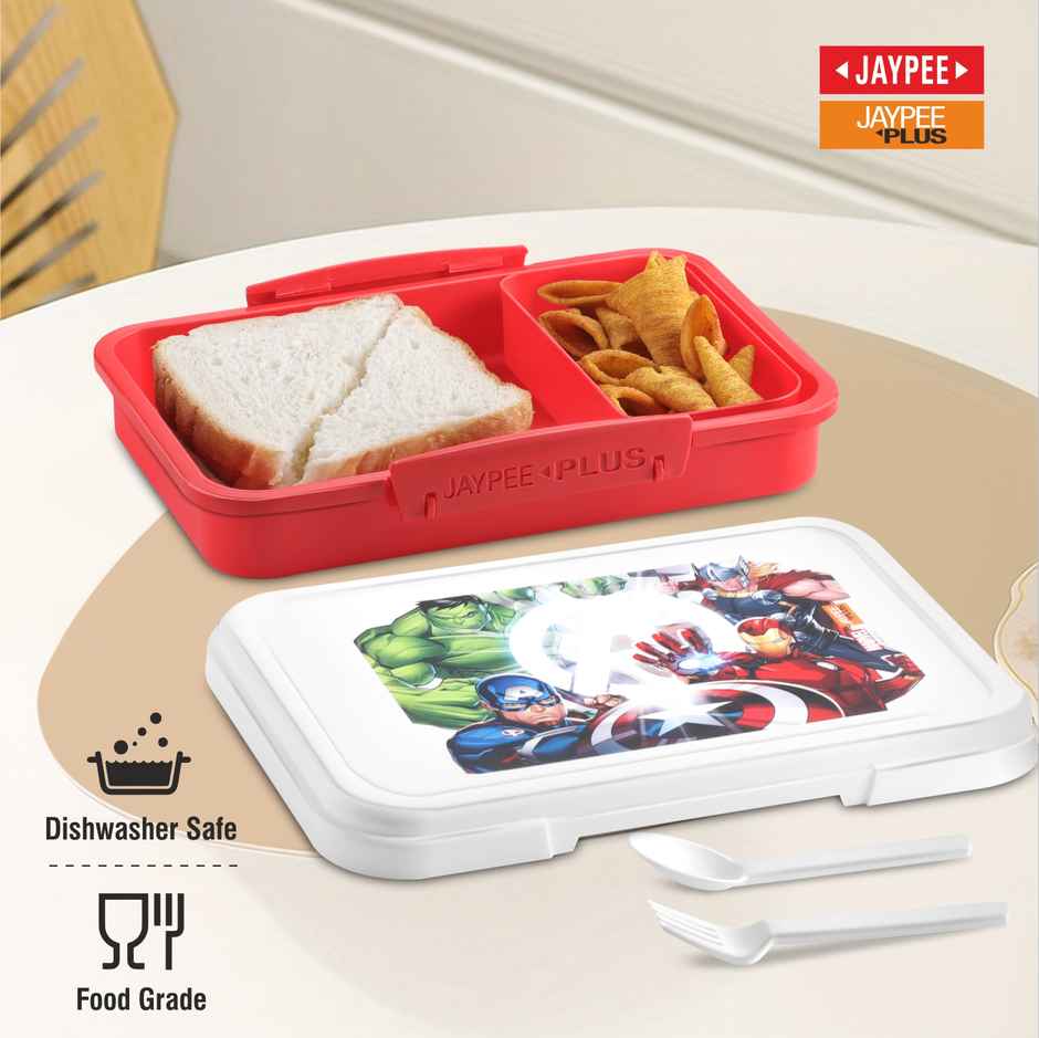 Jaypee Plus Dream Box Airtight Plastic Lunch Box Avengers Printed for School Kids | Red | 680ml