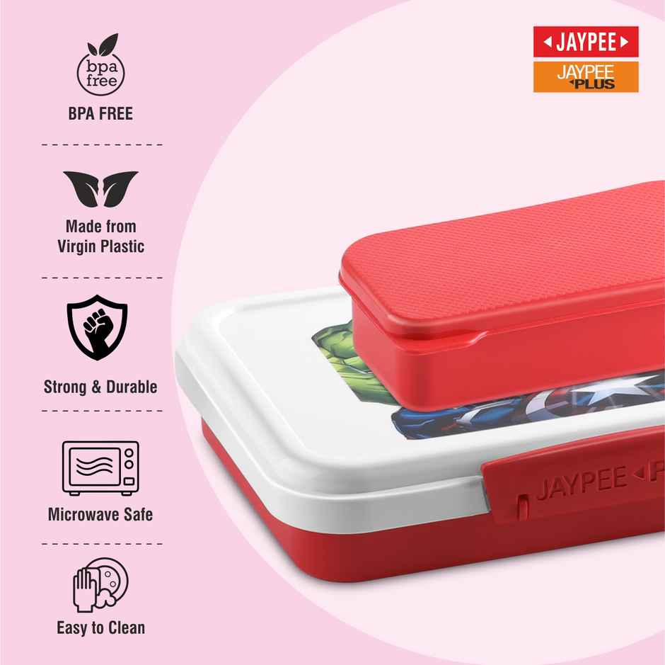 Jaypee Plus Dream Box Airtight Plastic Lunch Box Avengers Printed for School Kids | Red | 680ml