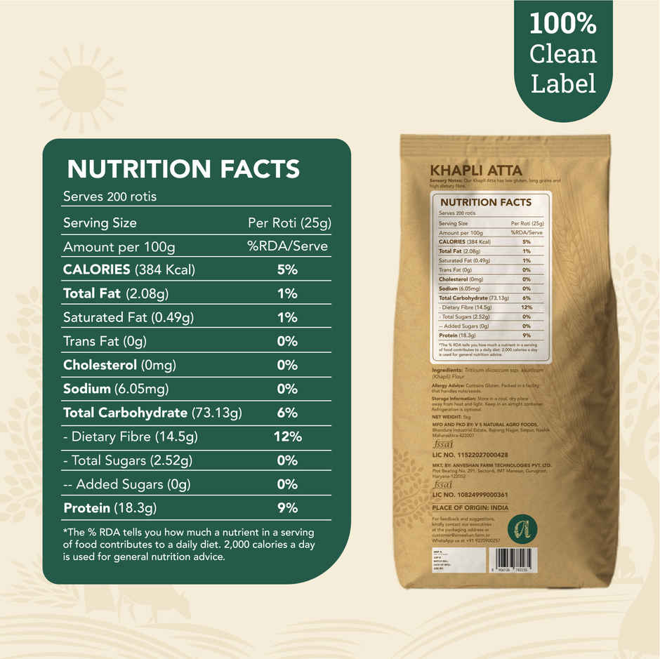 Anveshan Cold-Pressed Khapli Atta | High Dietary Fiber For Easy Digestion