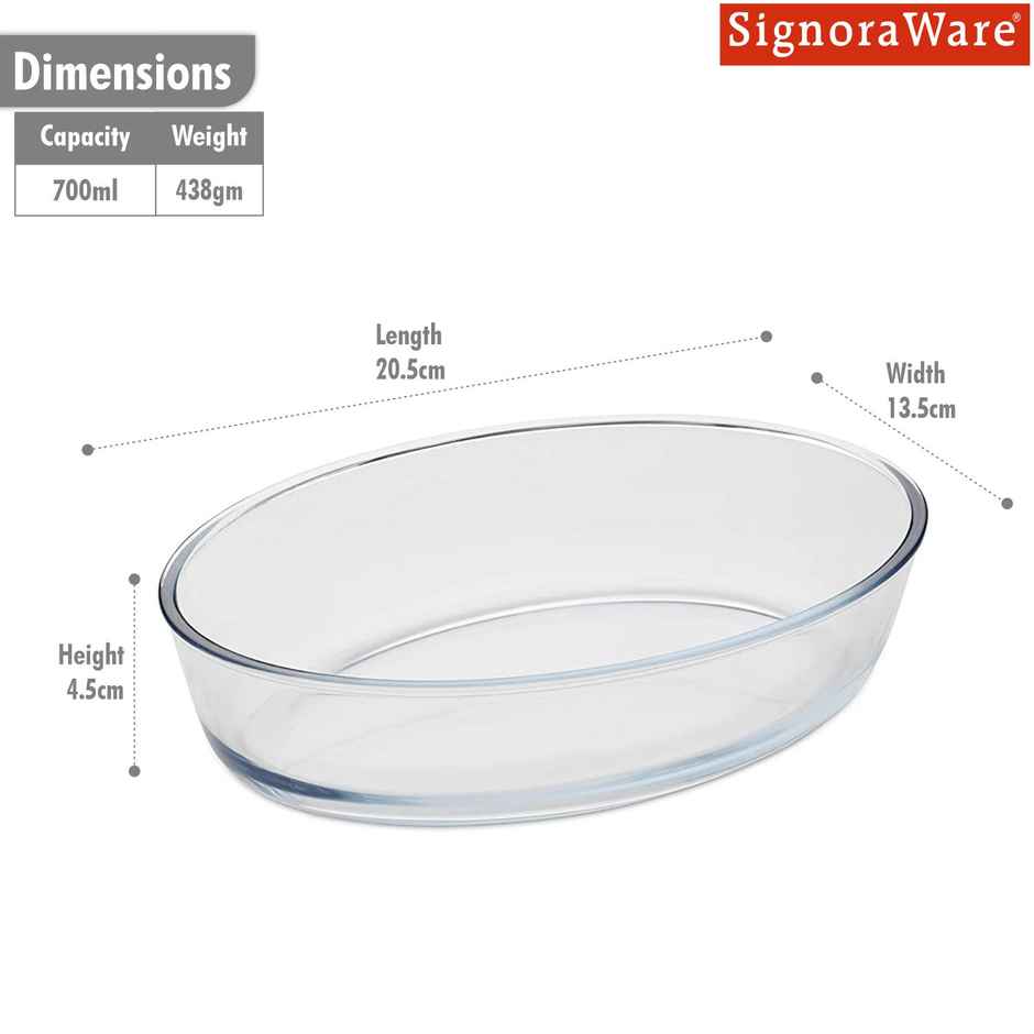Signoraware Bake N Serve Oval Dish | 700 ml | Clear | Oven Safe Dish, Glass Bakeware
