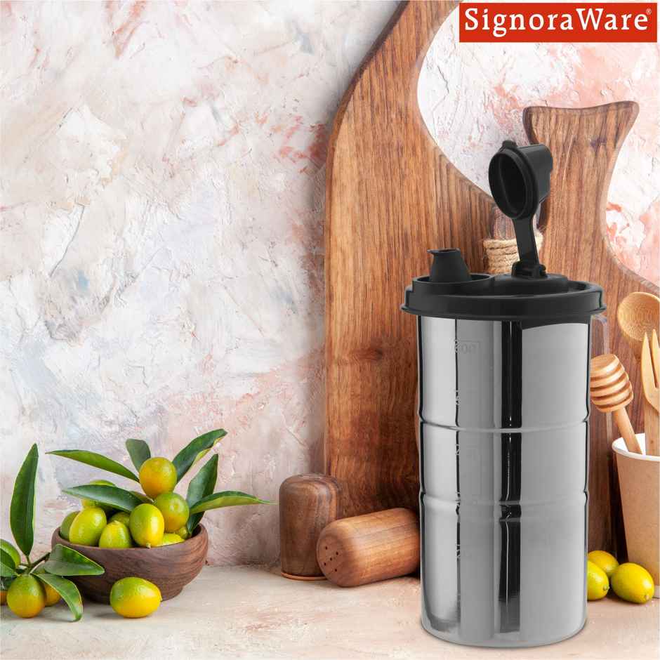 Signoraware Easy Flow Steel Oil Dispenser 650 ml | Food Grade Stainless Steel - Assorted