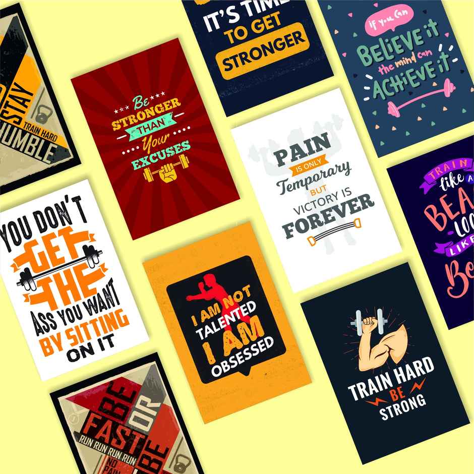 Paper Plane Design Motivational Gym/Fitness Workout Posters | Set of 10 | (12 Inch x 18 Inch) D16