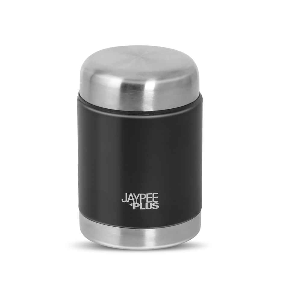 Jaypee Plus Nutri Jar Vacuum Insulated Stainless Steel Food Jar with Bag & Spoon | Black - 400ml