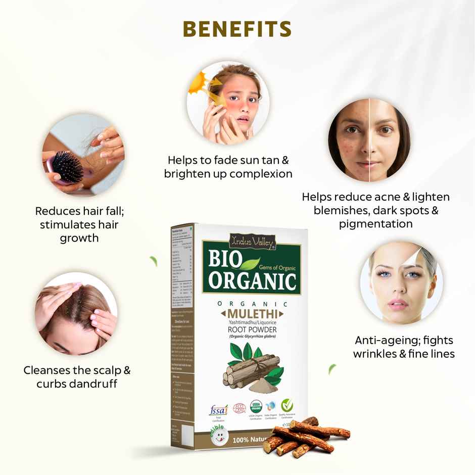 Bio Organic Natural Mulethi Powder by Indus Valley for Hair Fall Control&Glowing Skin DIY Face Pack