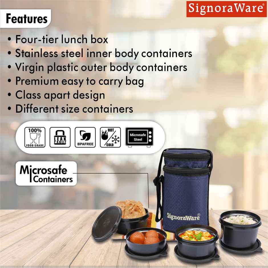 Signoraware Monarch Executive Big Microsafe Steel Lunch Box Food Grade Stainless Steel | Assorted