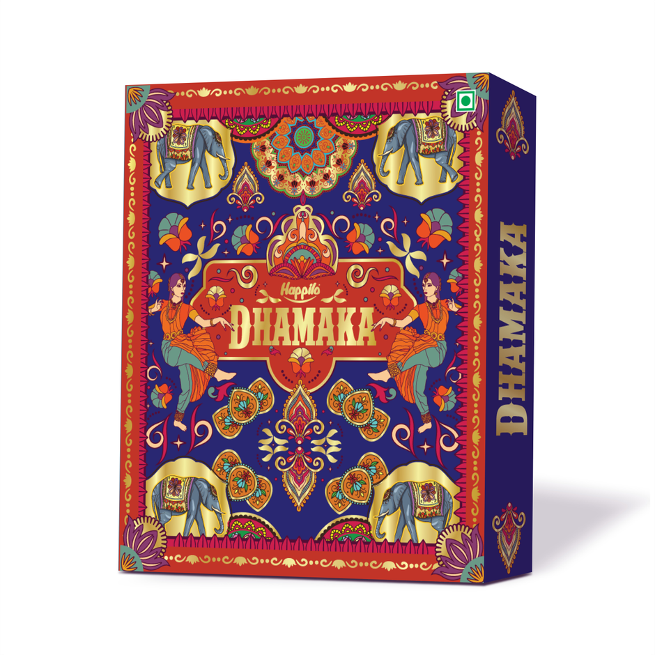 Happilo Dhamaka Gift Box| Plantable Pataka| Date Bites|Motichoor Ladoo Candle | Toran