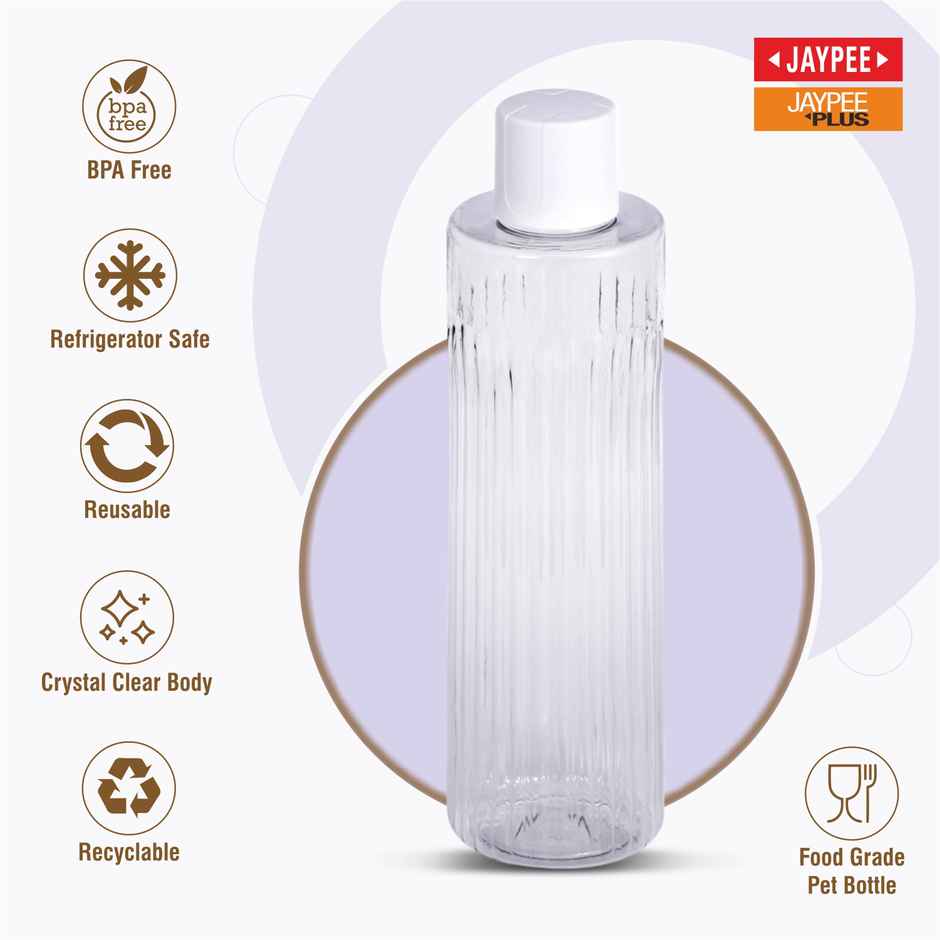 Jaypee Plus Ribba Fridge Plastic Water Bottle Set of 6 | Transparent | Capacity 860 ml Each