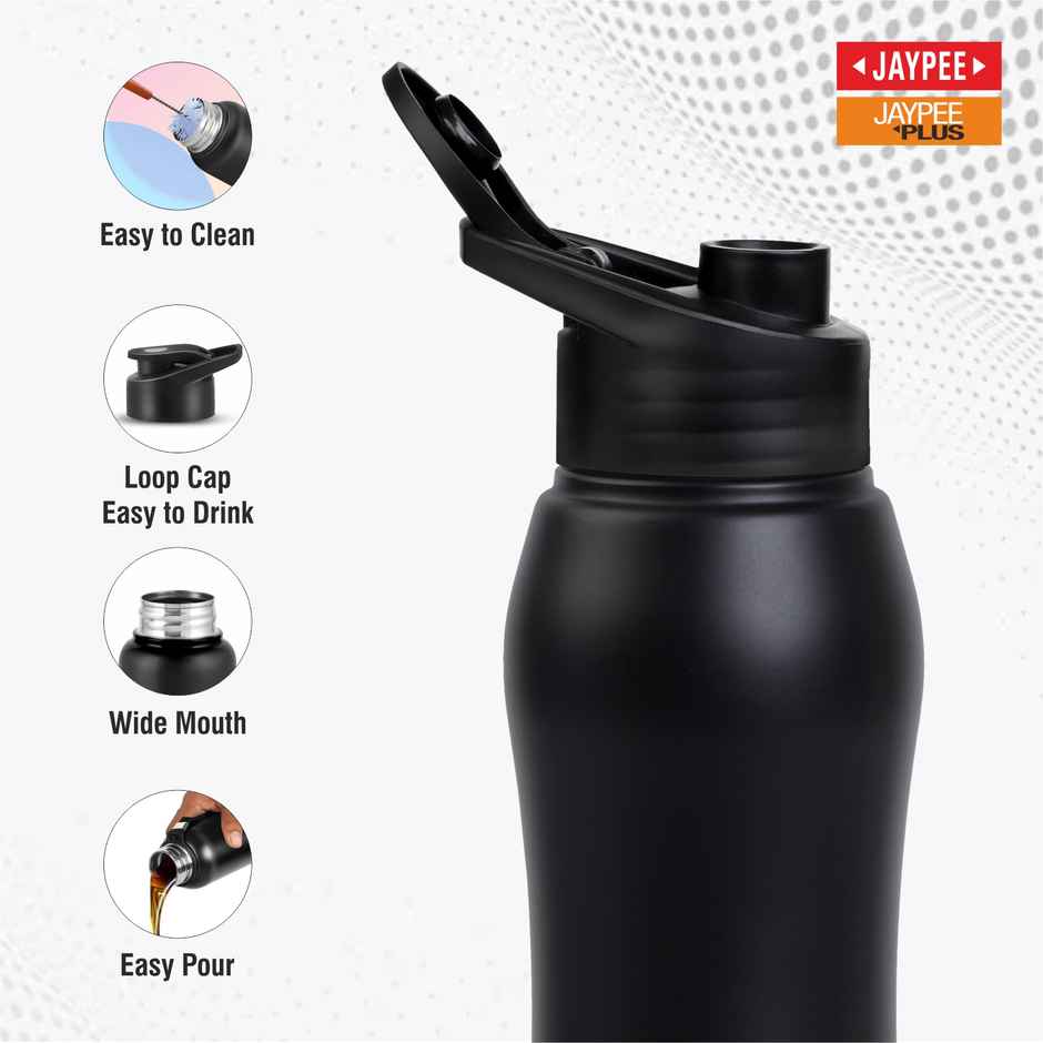 Jaypee Plus Safari 750 Stainless Steel Leakproof Water Bottle with carry Handle | Black | 750 ml