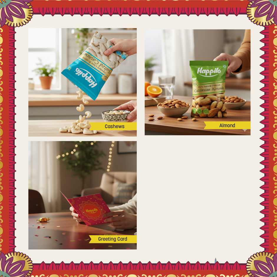 Happilo Dhamaka Gift Box| Plantable Pataka| Date Bites|Motichoor Ladoo Candle | Toran