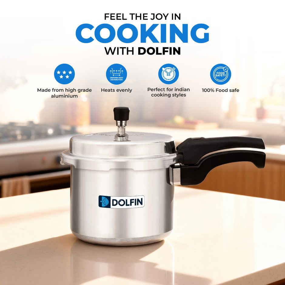 Dolfin Aluminium Outer Lid Pressure Cooker - 3L | Gas and Induction Stove Compatible