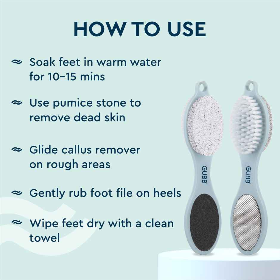 GUBB 4 Way Pedicure Set For Dead Skin Removal - Pumice Stone, Foot Brush, Foot Rasp & Foot File Set