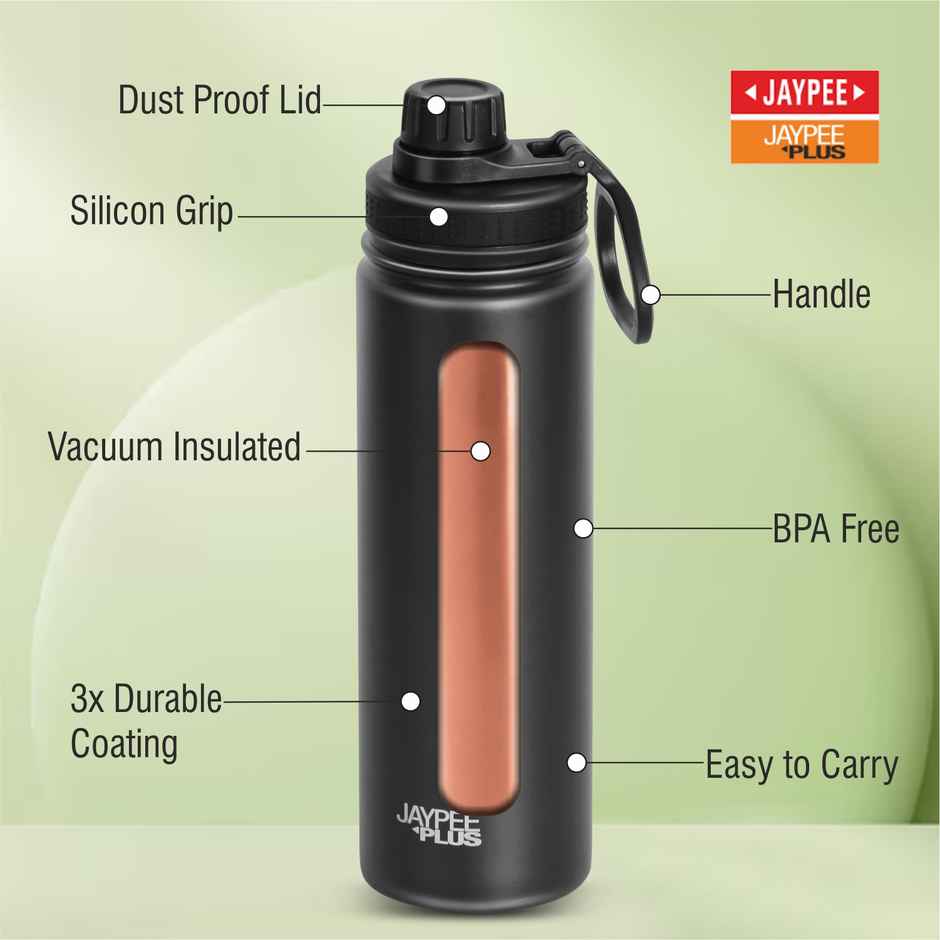 Jaypee Plus Hylux Vacuum Insulated Stainless Steel Bottle | ISI Certified | Black | 650 ml