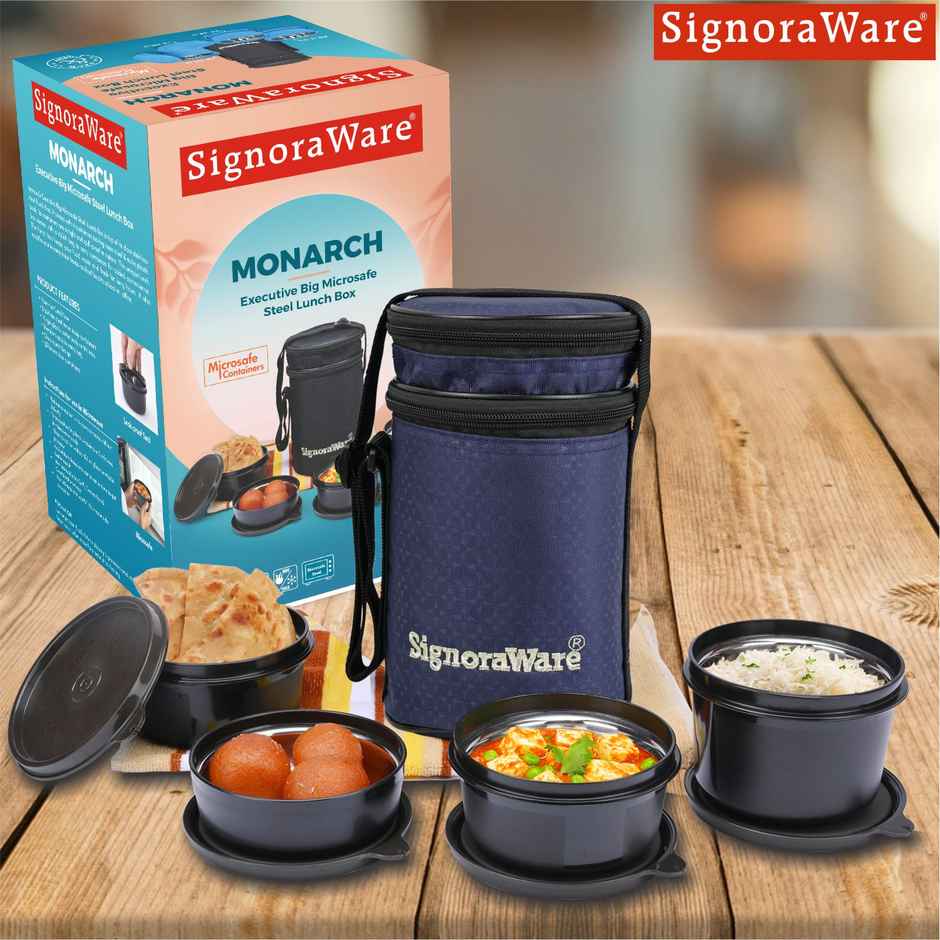 Signoraware Monarch Executive Big Microsafe Steel Lunch Box Food Grade Stainless Steel | Assorted