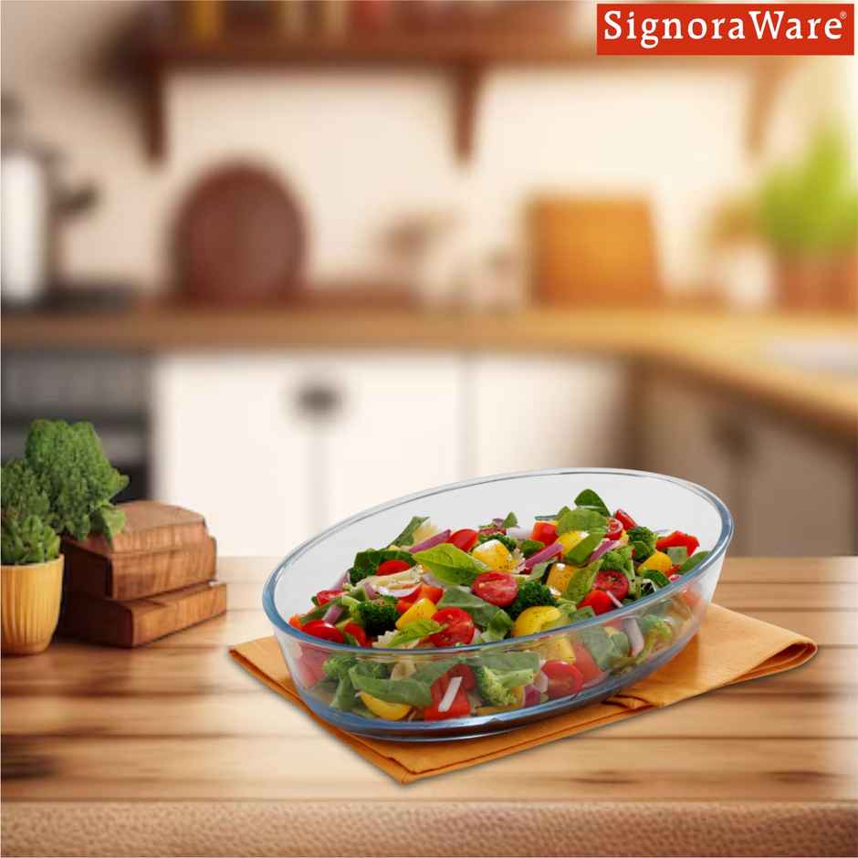 Signoraware Bake N Serve Oval Dish | 700 ml | Clear | Oven Safe Dish, Glass Bakeware