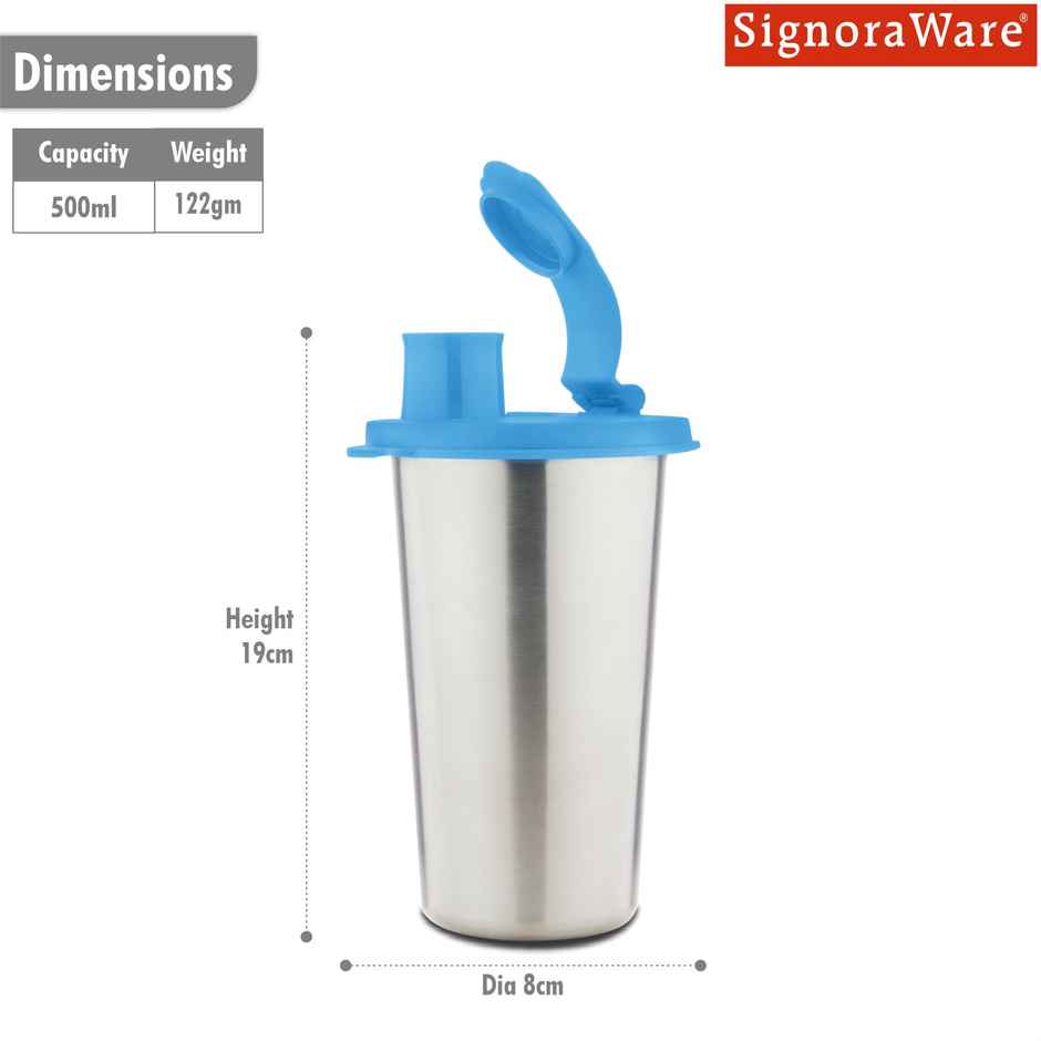 Signoraware Stainless Steel Jumbo Stylish Sipper | Blue - 500 ml