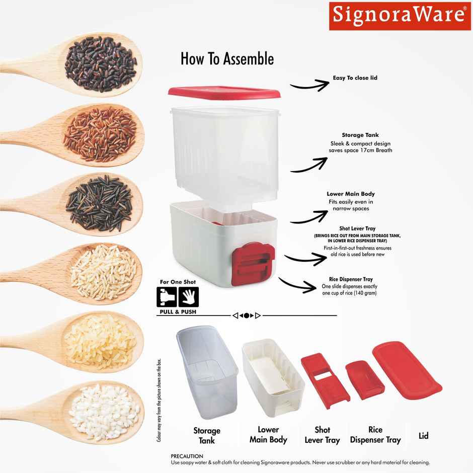 SignoraWare Rice And Pulses Dispenser cum Container | 10 Kg | Red