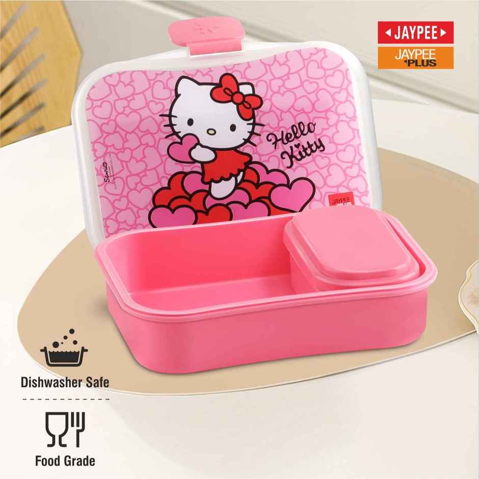 Jaypee Plus My Box Airtight Plastic Lunch Box Hello Kitty Printed for School Kids, Dark Pink, 480ml