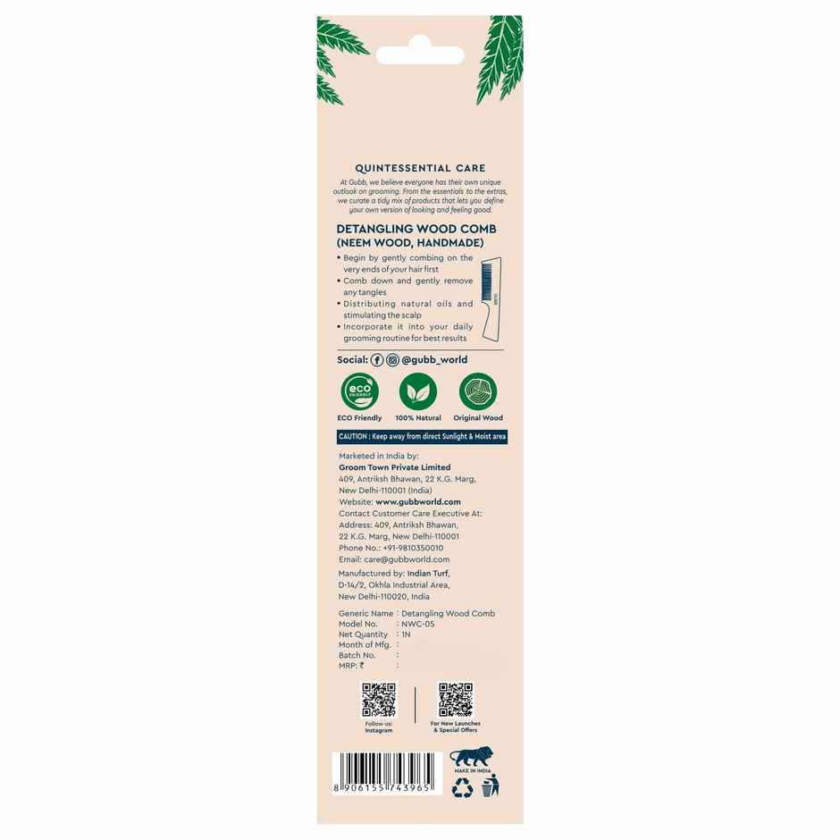 GUBB Detangling Neem Wood Comb