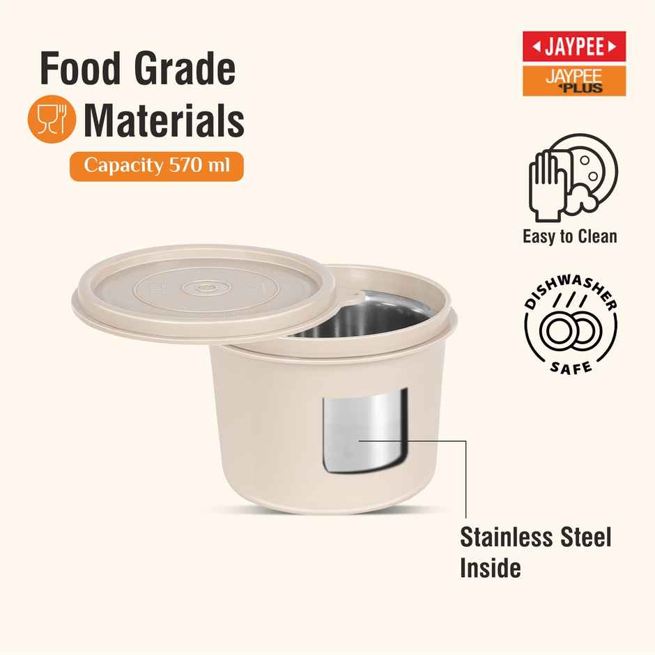 Jaypee Plus Ultima Mealmax Microwave Safe Air Tight Leak Proof container | Inner Steel | Beige - 570 ml