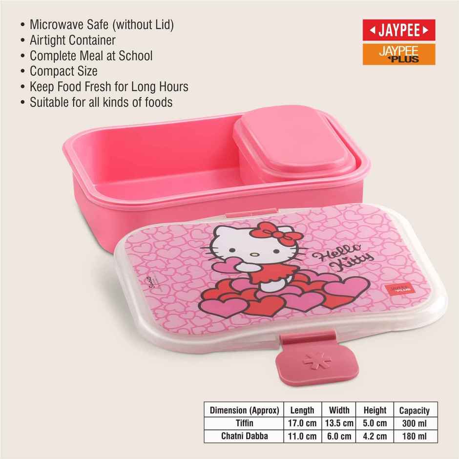 Jaypee Plus My Box Airtight Plastic Lunch Box Hello Kitty Printed for School Kids, Dark Pink, 480ml